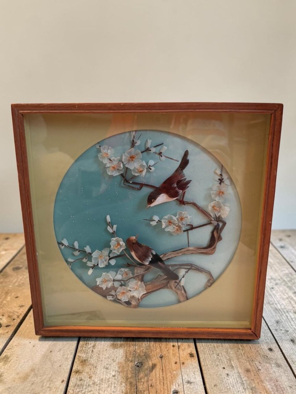 Vintage 3D Floral & Bird Wall Art In Wooden Frame 12"x12" Nature Decor